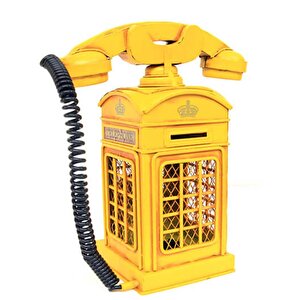 Dekoratif Dayanıklı  Metal Ahizeli Telefon Kumbara Sarı Renk C0725