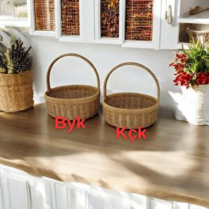 Mien Dekoratif Dayanıklı Rattan Kulplu Yuvarlak Çok Amaçlı Sepet Büyük  Boy 827