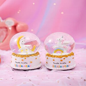 Dekoratif Pilli Müzikli Unicorn Figürlü  Hediyelik Kar Küresi Küçük Boy 1224