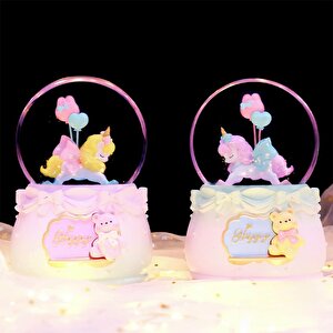 Dekoratif Pilli Müzikli Balonlu Unicorn Figürlü  Hediyelik Kar Küresi Büyük Boy 1211