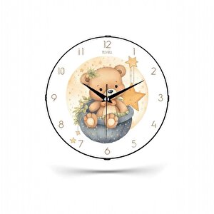 Muyi̇ka Ayıcık Çocuk Odası Bombe Dekoratif Sessiz Mekanizma Duvar Saati 26x26cm Pds-26