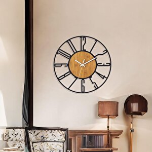 Sogno Metal Ahşap Göbek Sessiz Mekanizma Dekoratif Duvar Saati 50x50cm Mds-50