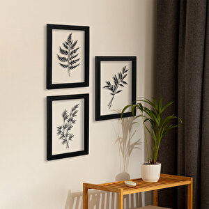 Regina Siyah 3 Parça Ahşap Çerçeveli Cam Üstü Baskı Tablo Seti 28x66cm