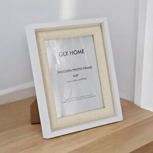 Porte 15 X 20cm Tekli Beyaz Ahşap Çerçeveli Kumaş Detay Dekoratif Fotoğraf Çerçevesi Afç-1520