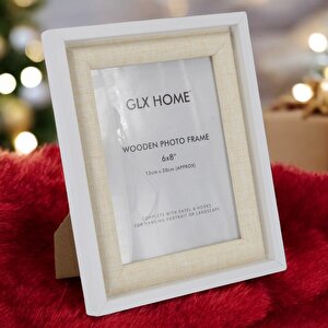 Porte 15 X 20cm Tekli Beyaz Ahşap Çerçeveli Kumaş Detay Dekoratif Fotoğraf Çerçevesi Afç-1520
