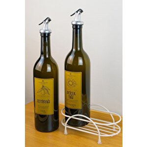 Petra 2'li Krem Metal Standlı Yağdanlık Seti Gold Etiketli Amber Yağlık 750 Ml