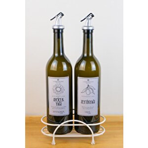 Petra 2'li Krem Metal Standlı Yağdanlık Seti Gümüş Etiketli Amber Yağlık 750 Ml