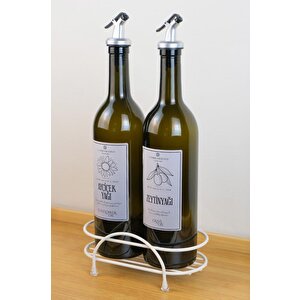 Petra 2'li Krem Metal Standlı Yağdanlık Seti Gümüş Etiketli Amber Yağlık 750 Ml