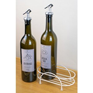 Petra 2'li Krem Metal Standlı Yağdanlık Seti Gümüş Etiketli Amber Yağlık 750 Ml