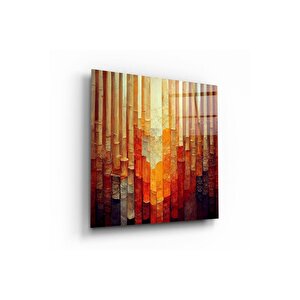 Soyut Turuncu Cam Tablo | Hediyelik, Dekoratif, Ofis, Mutfak 50x50 cm
