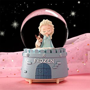 Dekoratif Pilli Müzikli Balonlu Frozen Prenses Figürlü  Hediyelik Kar Küresi Büyük Boy 1213