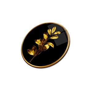 Gold Yapraklar Yuvarlak Cam Tablo | Hediyelik, Dekoratif, Ofis, Mutfak 30x30 cm