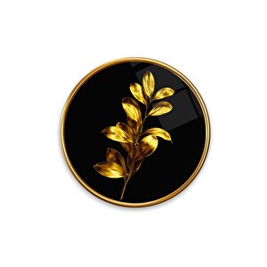 Gold Yapraklar Yuvarlak Cam Tablo | Hediyelik, Dekoratif, Ofis, Mutfak 60x60 cm