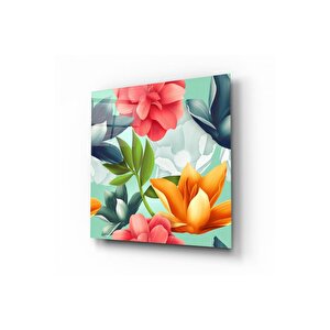 Renkli Çiçekler Cam Tablo | Hediyelik, Dekoratif, Ofis, Mutfak 70x70 cm