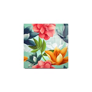 Renkli Çiçekler Cam Tablo | Hediyelik, Dekoratif, Ofis, Mutfak 70x70 cm