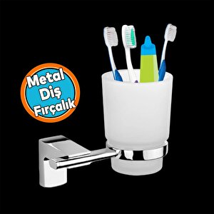 Banyo Metal Diş Fırçalık Vidalı Askı Lavabo Diş Fırçası Stand Kabı Kutusu Hazneli Krom