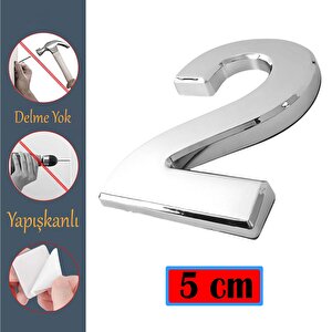 Kapı Numarası Yapışkanlı Küçük Boy 50 Mm 5 Cm Numara 2 Rakam İki Sayısı Krom Renk Numaralar 1 Adet