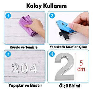 Kapı Numarası Yapışkanlı Küçük Boy 50 Mm 5 Cm Numara 2 Rakam İki Sayısı Krom Renk Numaralar 1 Adet