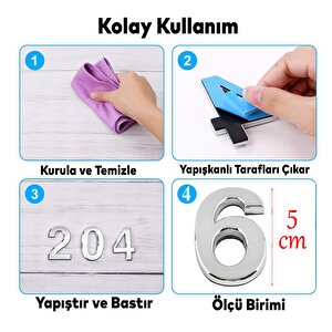 Kapı Numarası Yapışkanlı Küçük Boy 50 Mm 5 Cm Numara 6 Rakam Altı Sayısı Krom Renk Numaralar 1 Adet