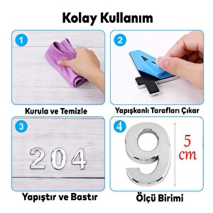 Kapı Numarası Yapışkanlı Küçük Boy 50 Mm 5 Cm Numara 9 Rakam Dokuz Sayı Krom Renk Numaralar 1 Adet