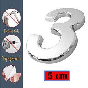 Yapışkanlı Kapı Numarası Küçük Boy 50 Mm 5 Cm Numara 3 Rakam Üç Sayısı Krom Renk Numaralar 1 Adet