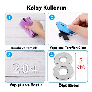 Kapı Numarası Yapışkanlı Küçük Boy 50 Mm 5 Cm Numara 8 Rakam Sekiz Sayı Krom Renk Numaralar