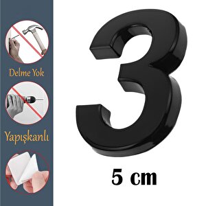 Kapı Numarası Yapışkanlı Küçük Boy 50 Mm 5 Cm Numara 3 Rakam Üç Sayısı Siyah Renk Numaralar 1 Adet