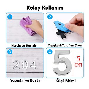 Kapı Numarası Yapışkanlı Küçük Boy 50 Mm 5 Cm Numara 5 Rakam Beş Sayısı Krom Renk Numaralar 1 Adet