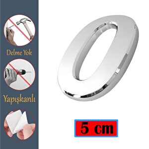 Kapı Numarası Yapışkanlı Küçük Boy 50 Mm 5 Cm Numara 0 Rakam Sıfır Sayı Krom Renk Numaralar 1 Adet