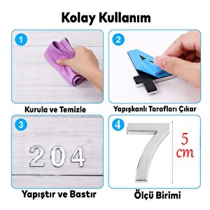 Kapı Numarası Yapışkanlı Küçük Boy 50 Mm 5 Cm Numara 7 Rakam Yedi Sayısı Krom Renk Numaralar 1 Adet