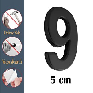 Kapı Numarası Yapışkanlı Küçük Boy 50 Mm 5 Cm Numara 9 Rakam Dokuz Sayı Siyah Renk Numaralar 1 Adet