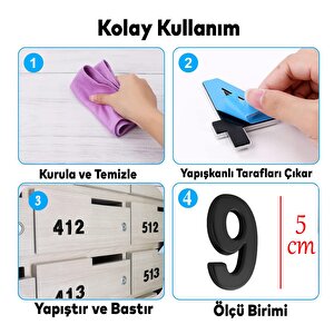Kapı Numarası Yapışkanlı Küçük Boy 50 Mm 5 Cm Numara 9 Rakam Dokuz Sayı Siyah Renk Numaralar 1 Adet
