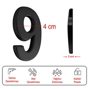Kapı Numarası Yapışkanlı Küçük Boy 50 Mm 5 Cm Numara 9 Rakam Dokuz Sayı Siyah Renk Numaralar 1 Adet