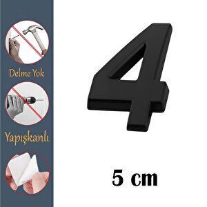Kapı Numarası Yapışkanlı Küçük Boy 50 Mm 5 Cm Numara 4 Rakam Dört Sayı Siyah Renk Numaralar 1 Adet