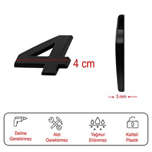 Kapı Numarası Yapışkanlı Küçük Boy 50 Mm 5 Cm Numara 4 Rakam Dört Sayı Siyah Renk Numaralar 1 Adet