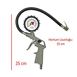 Basınç Göstergeli Lastik Şişirme Tabancası Saatli Jak Hortum Ve Sibop Uyumlu Şambrel Tekerlek Hava