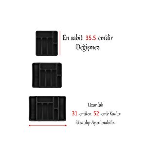 Kayar Kaşıklık Çekmece İçi Bıçak Kaşık Çatal Düzenleyici Çift Kanat Siyah Açılabilir Ayarlanabilir