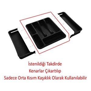 Kayar Kaşıklık Çekmece İçi Bıçak Kaşık Çatal Düzenleyici Çift Kanat Siyah Açılabilir Ayarlanabilir