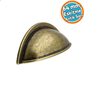 Eskitme Antik Sarı Mobilya Mutfak Dolabı Çekmece Dolap Kulpları Kulpu Kulb Midye Çanak Tas 64 Mm
