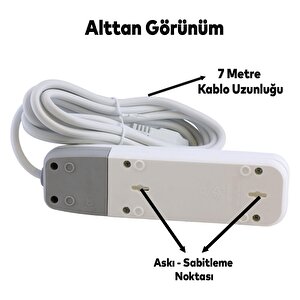 Topraklı Grup Priz 3'lü Anahtarlı 7 Metre Seyyar Ara Kablolu Uzatma Kablolusu Üçlü Piriz