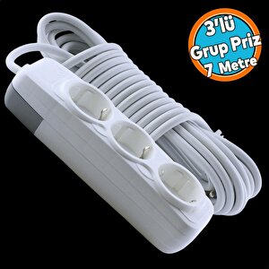 Topraklı Grup Priz 3'lü Anahtarsız 7 Metre Seyyar Ara Kablolu Uzatma Kablolusu Üçlü Piriz