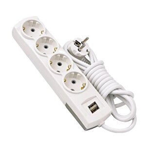 Topraklı Grup Priz Kablolu Usb'li 4'lü Fiş Çoğaltıcı 5 Metre Çoklu Asmalı Uzatma Kablosu Düğmesiz