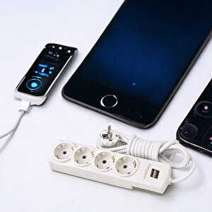 Topraklı Grup Priz Kablolu Usb'li 4'lü Fiş Çoğaltıcı 5 Metre Çoklu Asmalı Uzatma Kablosu Düğmesiz