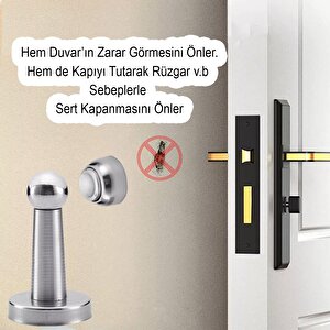 Mıknatıslı Kapı Stoper Ayaklı Metal Tutucu Çarpma Önleyici Durdurucu  Vidalı Tampon Krom 1 Adet