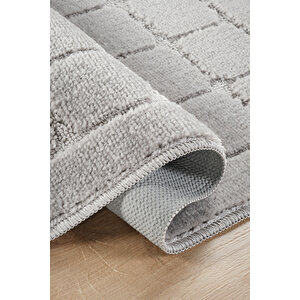 Doğal Kaymaz Taban Banyo Paspas Seti Uzun Ömürlü Yumuşak Dokulu Su Emici Yıkanabilir Kareli Set 50x80-50x40 Gri