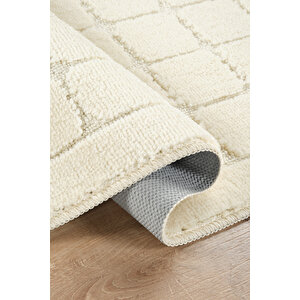 Doğal Kaymaz Taban Banyo Paspas Seti Uzun Ömürlü Yumuşak Dokulu Su Emici Yıkanabilir Kareli Set 50x80-50x40 Krem
