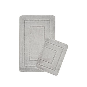 Doğal Kaymaz Taban Banyo Paspas Seti Uzun Ömürlü Yumuşak Dokulu Su Emici Yıkanabilir Çerçeve Set 50x80-50x40 Gri