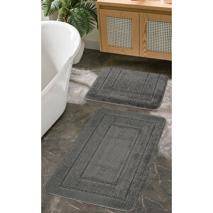 Doğal Kaymaz Taban Banyo Paspas Seti Uzun Ömürlü Yumuşak Dokulu Su Emici Yıkanabilir Çerçeve Set 50x80-50x40 Antrasit