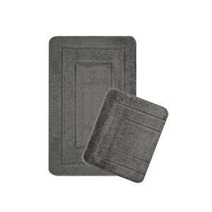 Doğal Kaymaz Taban Banyo Paspas Seti Uzun Ömürlü Yumuşak Dokulu Su Emici Yıkanabilir Çerçeve Set 50x80-50x40 Antrasit