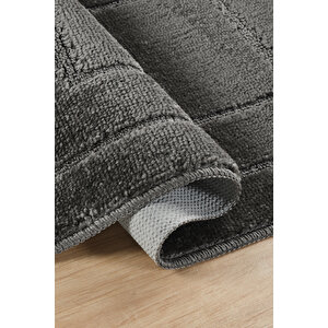 Doğal Kaymaz Taban Banyo Paspas Seti Uzun Ömürlü Yumuşak Dokulu Su Emici Yıkanabilir Çerçeve Set 50x80-50x40 Antrasit